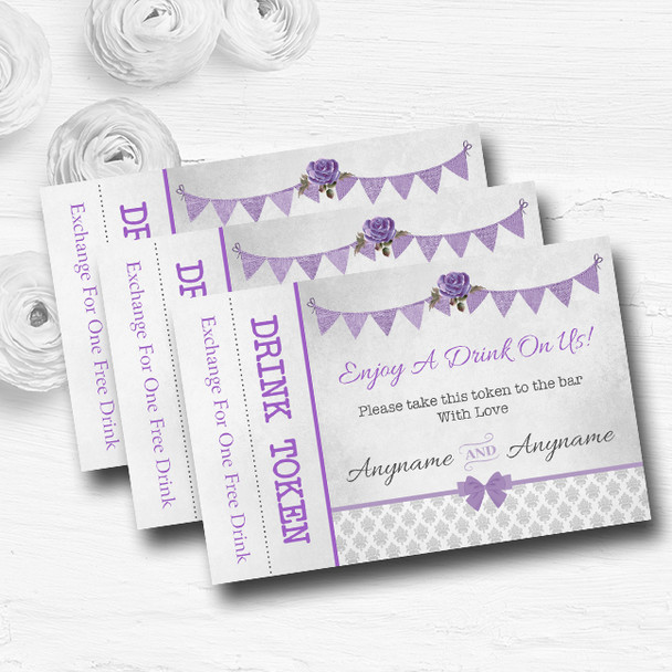 Vintage Rustic Style Bunting Purple and Silver Wedding Bar Free Drink Tokens