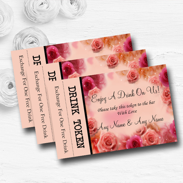 Peach And Pink Flowers Stunning Personalised Wedding Bar Free Drink Tokens