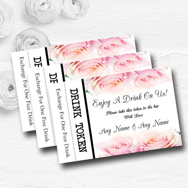 Gorgeous Pastel Pink Wet Roses Personalised Wedding Bar Free Drink Tokens