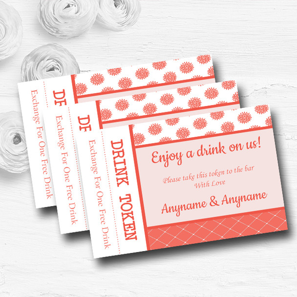 Coral And White Flowers Quilt Personalised Wedding Bar Free Drink Tokens
