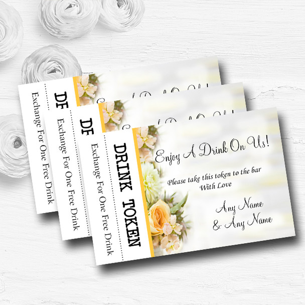 Peach Ivory Cream Rose Garden Personalised Wedding Bar Free Drink Tokens