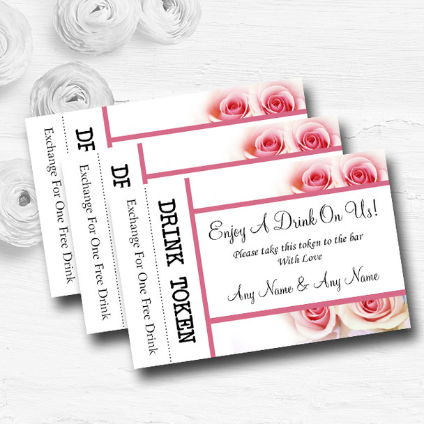 Soft Pastel Pink Gentle Roses Personalised Wedding Bar Free Drink Tokens