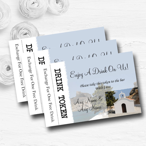 St Pauls Lindos Rhodes Abroad Personalised Wedding Bar Free Drink Tokens