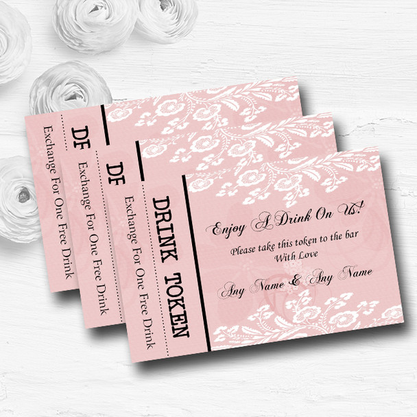 Vintage Lace Coral Pink Chic Personalised Wedding Bar Free Drink Tokens