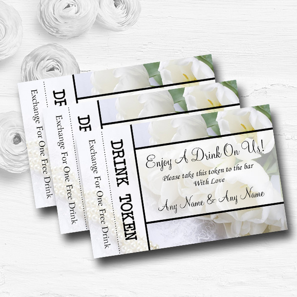White Rose And Romantic Lace Personalised Wedding Bar Free Drink Tokens