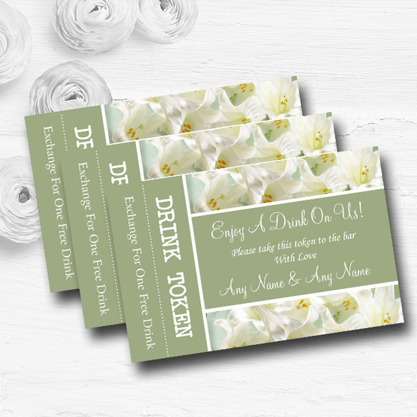 White And Green Calla Lily Personalised Wedding Bar Free Drink Tokens