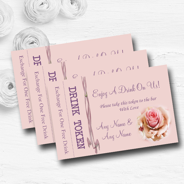 Pink Lilac Flower In Hand Personalised Wedding Bar Free Drink Tokens