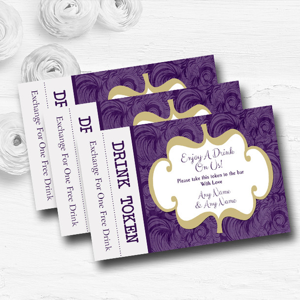 Purples Vintage Classical Personalised Wedding Bar Free Drink Tokens