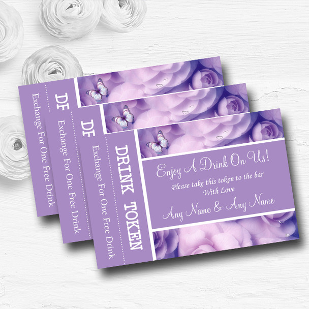 Lilac Lavender Butterfly Personalised Wedding Bar Free Drink Tokens