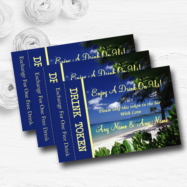 Thailand Beach Palm Tree Personalised Wedding Bar Free Drink Tokens