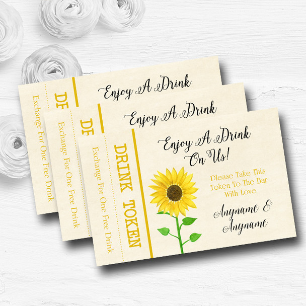 Vintage Sunflower Formal Personalised Wedding Bar Free Drink Tokens