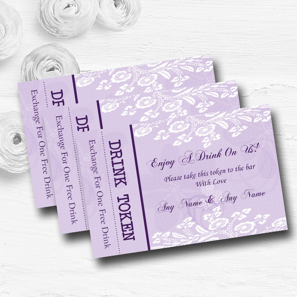 Vintage Lace Lilac Chic Personalised Wedding Bar Free Drink Tokens