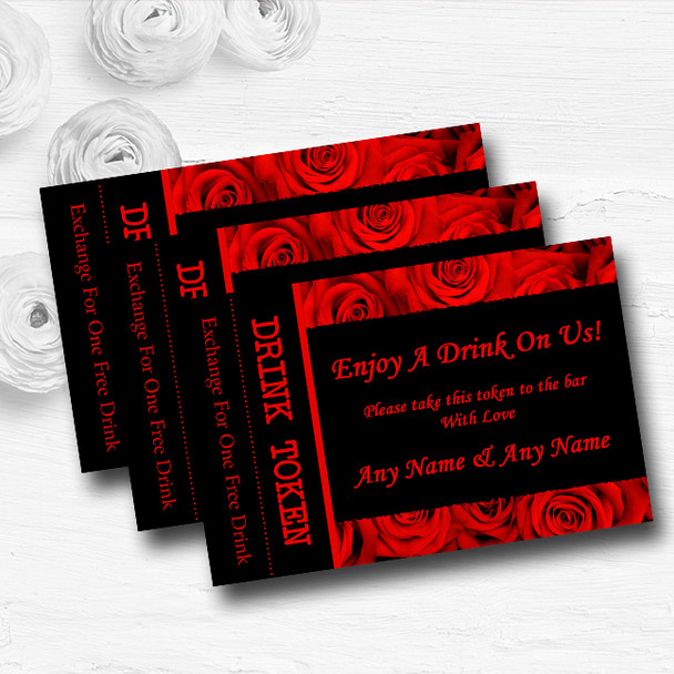 Gorgeous Deep Red Rose Personalised Wedding Bar Free Drink Tokens