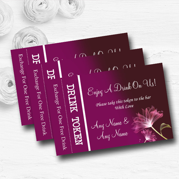 Purple Flower Stunning Personalised Wedding Bar Free Drink Tokens