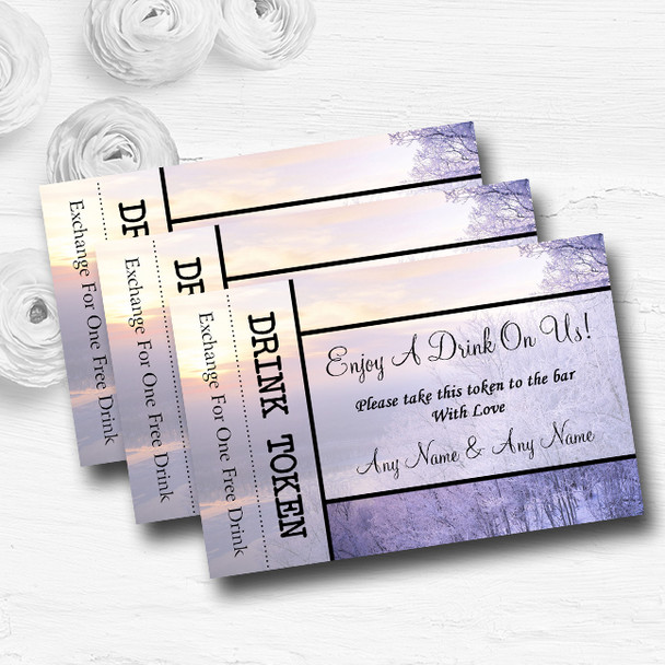 Winter Scene Beautiful Personalised Wedding Bar Free Drink Tokens