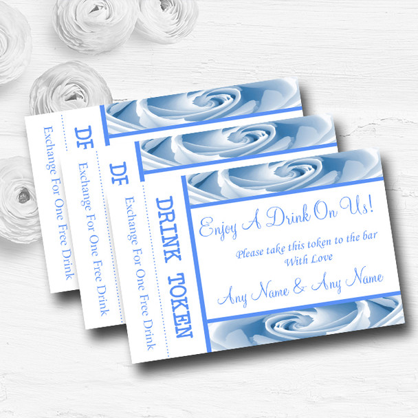 Baby Blue Pale Rose Personalised Wedding Bar Free Drink Tokens