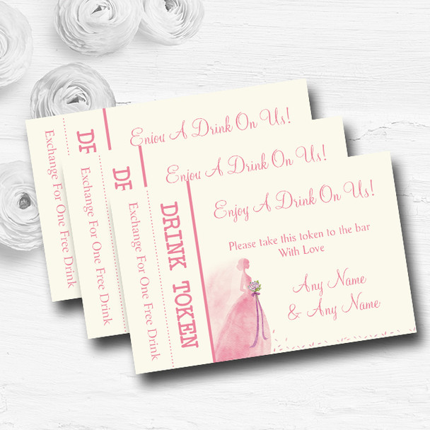 Pink Classic Bride Personalised Wedding Bar Free Drink Tokens