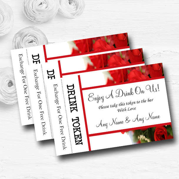 Romantic Red Roses Personalised Wedding Bar Free Drink Tokens