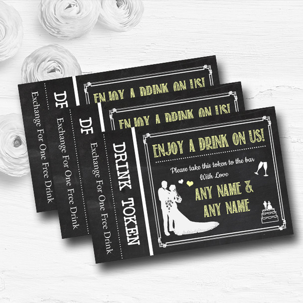 Chalkboard Yellow Personalised Wedding Bar Free Drink Tokens