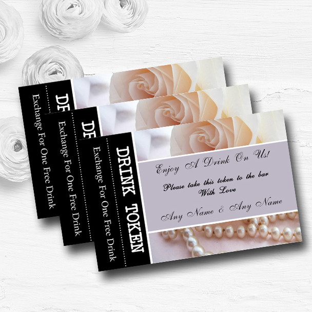 Lilac Rose Pearls Personalised Wedding Bar Free Drink Tokens