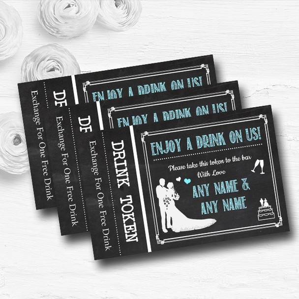 Chalkboard Aqua Personalised Wedding Bar Free Drink Tokens