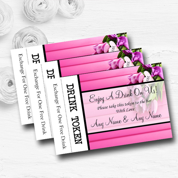 Pink Tulips Personalised Wedding Bar Free Drink Tokens