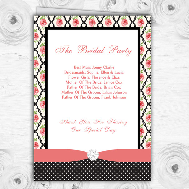 Coral Pink Rose Shabby Chic Black Polkadot Wedding Double Cover Order Of Service