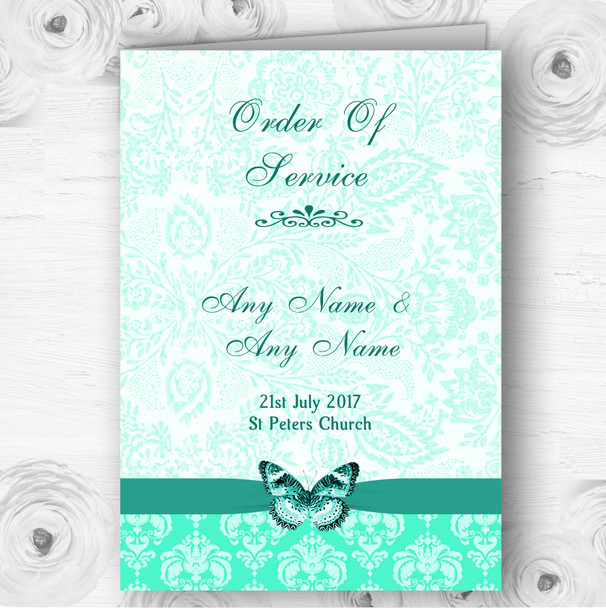 Mint Green Vintage Floral Damask Butterfly Wedding Double Cover Order Of Service