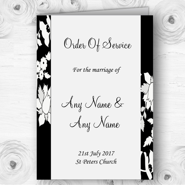Black And White Floral Flower Personalised Wedding Double Cover Order Of Service
