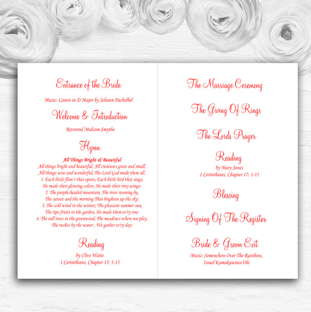 Deep Red Romantic Love Hearts Personalised Wedding Double Cover Order Of Service