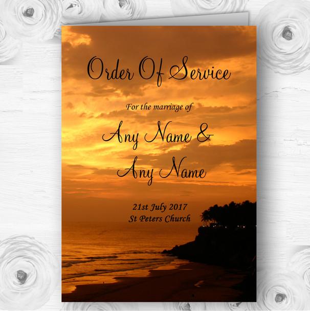 Lovely Beach At Sunset Abroad Personalised Wedding Double Cover Order Of Service