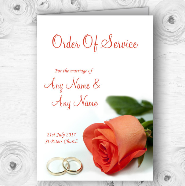 Orange Coral Peach Rose Rings Personalised Wedding Double Cover Order Of Service