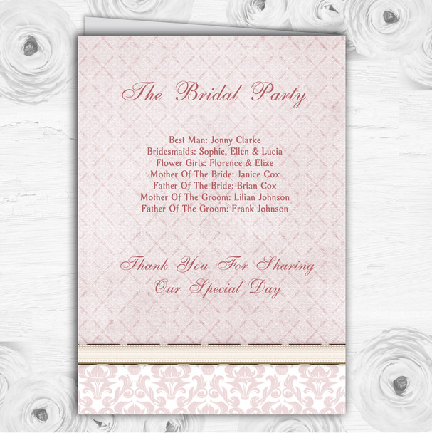 Dusky Rose Pink Damask Vintage Pearl Wedding Double Sided Cover Order Of Service