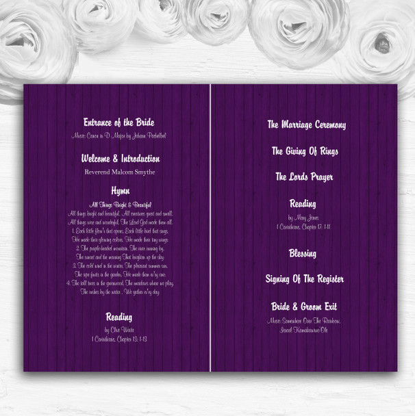 Rustic Vintage Wood Butterfly Purple Wedding Double Sided Cover Order Of Service