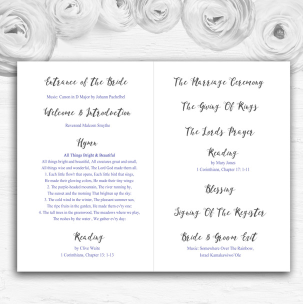 Blue Watercolour Floral Personalised Wedding Double Sided Cover Order Of Service