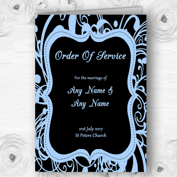 Black & Blue Swirl Deco Personalised Wedding Double Sided Cover Order Of Service