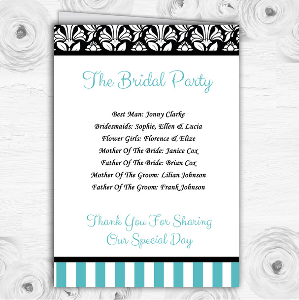 Damask And Aqua Stripes Personalised Wedding Double Sided Cover Order Of Service