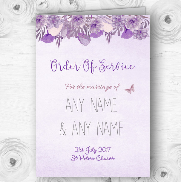Cadbury Purple & Lilac Watercolour Floral Wedding Double Cover Order Of Service