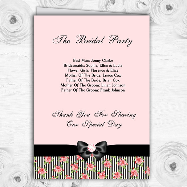 Coral Pink Rose Shabby Chic Black Stripes Wedding Double Cover Order Of Service