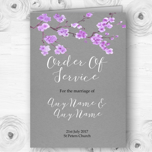 Rustic Vintage Dark Grey and Purple Blossom Wedding Double Cover Order Of Service