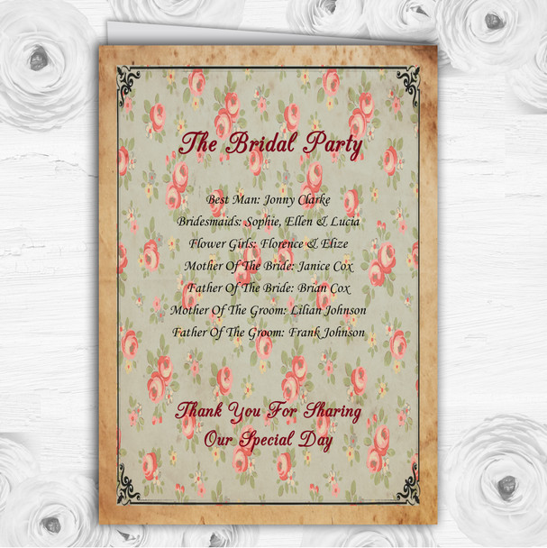 Vintage Paris Shabby Chic Postcard Floral Wedding Double Cover Order Of Service