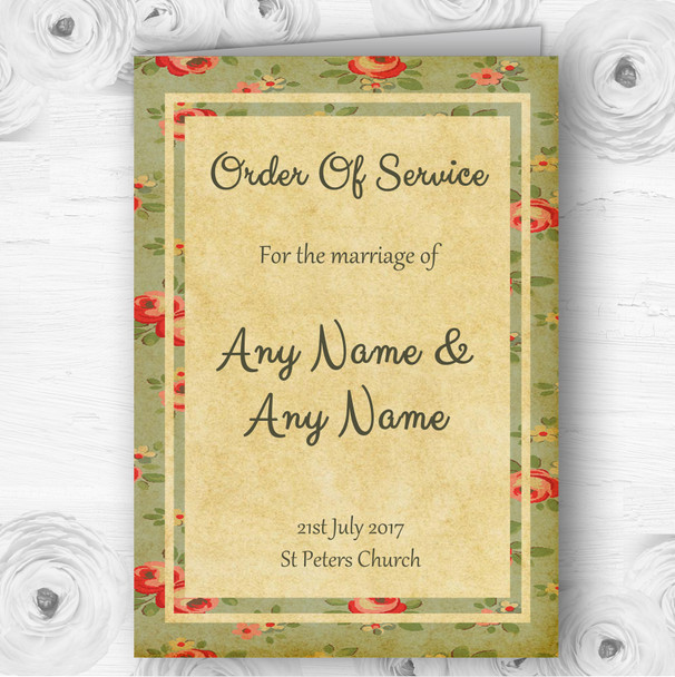 Vintage Shabby Chic Floral Postcard Style Wedding Double Cover Order Of Service