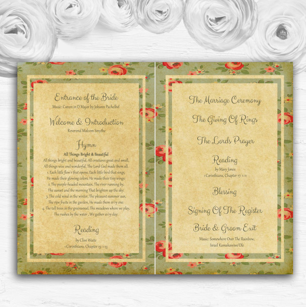 Vintage Shabby Chic Floral Postcard Style Wedding Double Cover Order Of Service