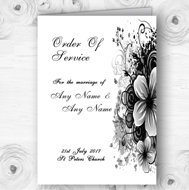 Black White Flower Butterfly Personalised Wedding Double Cover Order Of Service