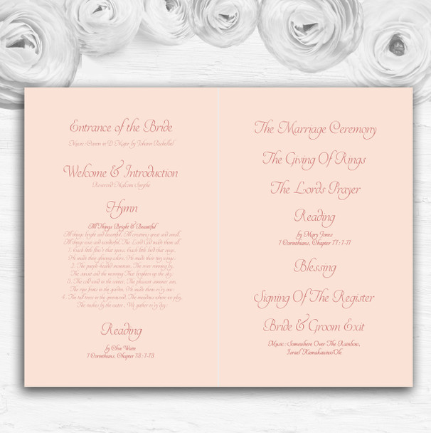 Pale Pink Coral Diamante Bow Personalised Wedding Double Cover Order Of Service