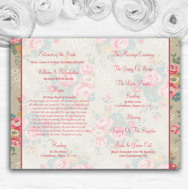 Shabby Chic Inspired Vintage Personalised Wedding Double Cover Order Of Service