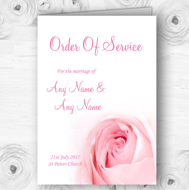 Stunning Pale Baby Pink Rose Personalised Wedding Double Cover Order Of Service
