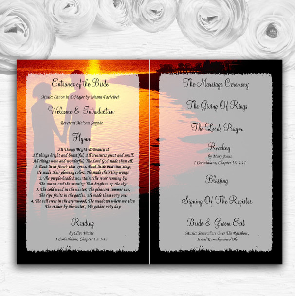 Couple On The Beach At Sunset Jetting Off Abroad Wedding Cover Order Of Service