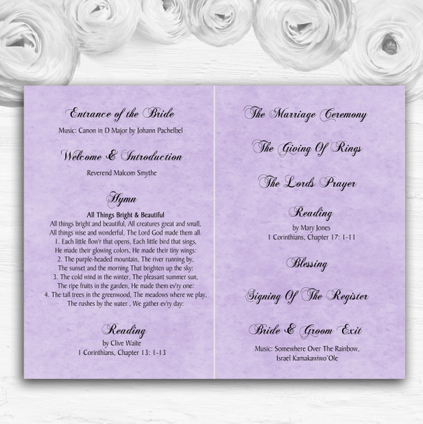 Lilac Purple Black Damask & Diamond Wedding Double Sided Cover Order Of Service