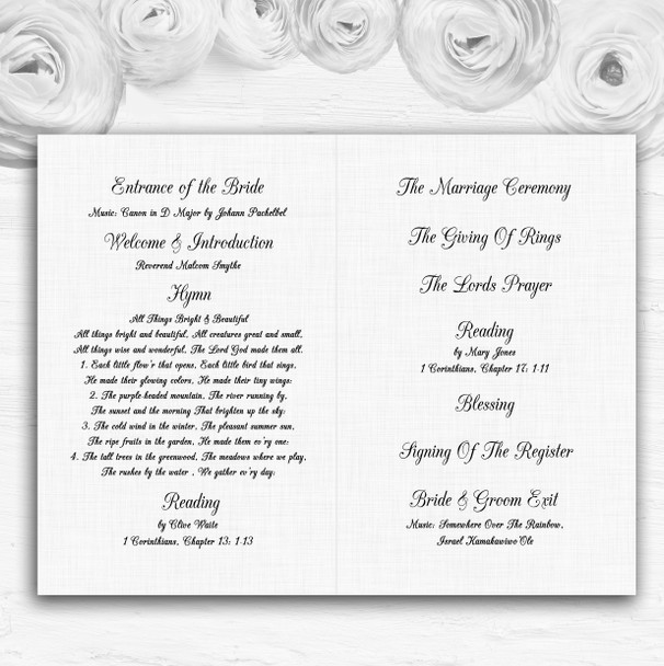Off White Love Vows Romantic Script Wedding Double Sided Cover Order Of Service